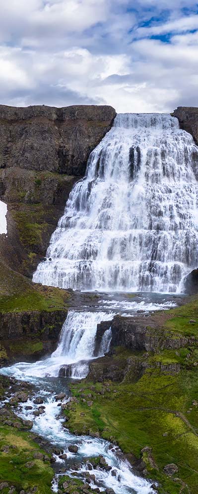 Dynjandi the waterfall by the bay of Dynjandi at westfjords of Iceland tower photo