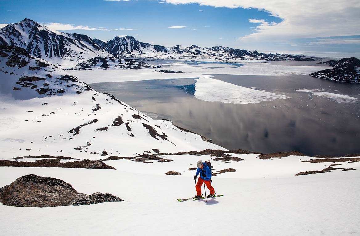 A skier, ski mountaineering, eastern Greenland