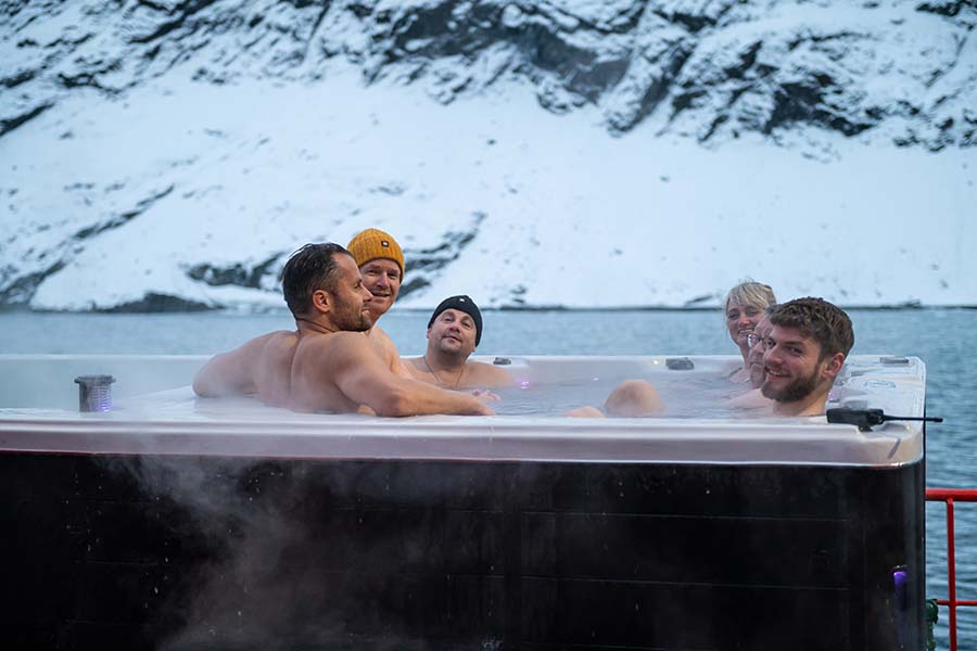 Relaxing on board Argus in the hot tub