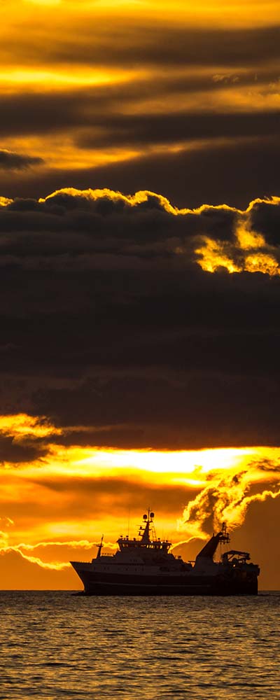 Fishing ship in Iceland during sunset