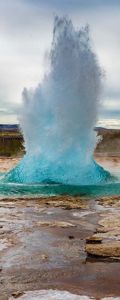 The Great Geysir erupting in spring, Iceland